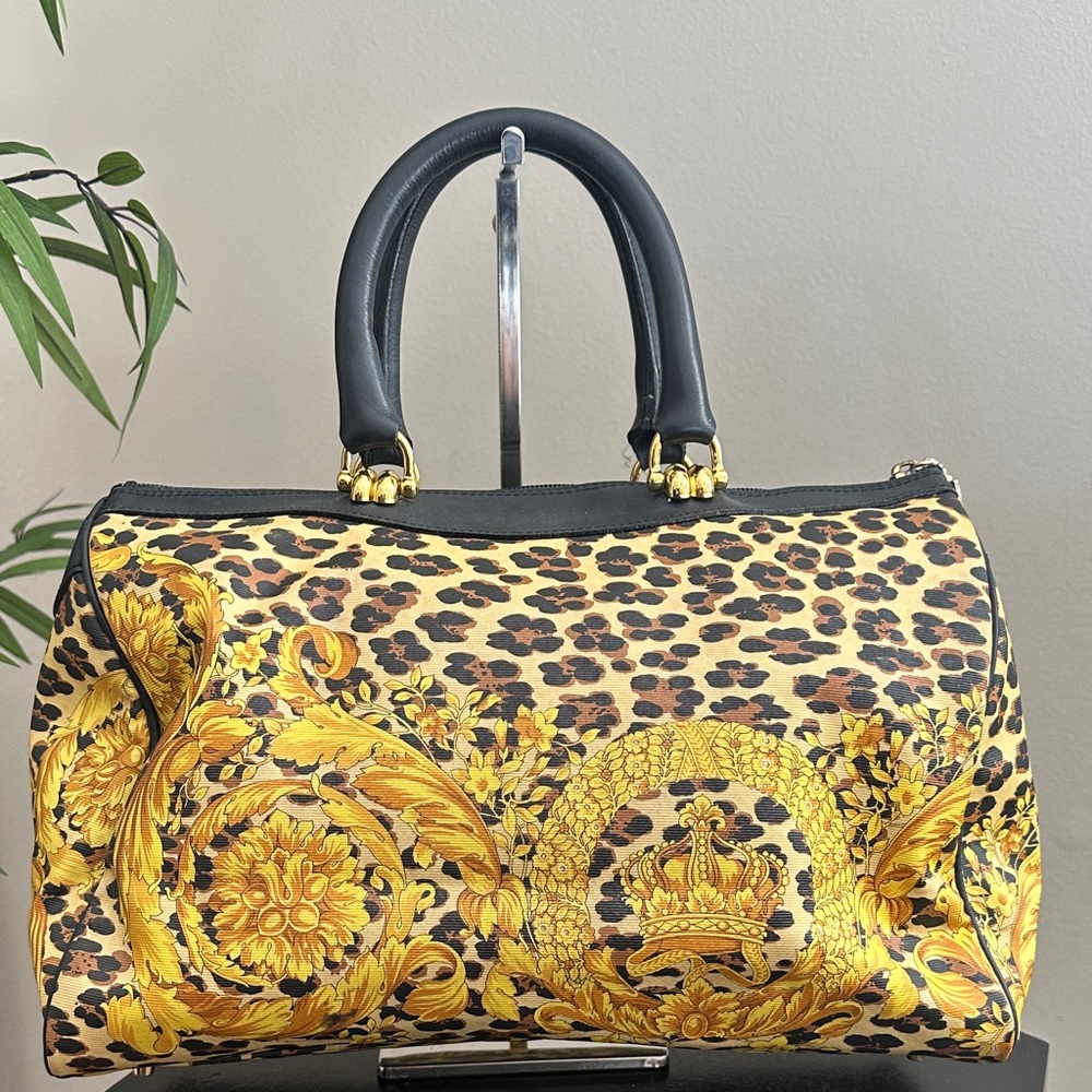Versace Sunburst Leopard & Gold Satchel - Picture 2 of 7